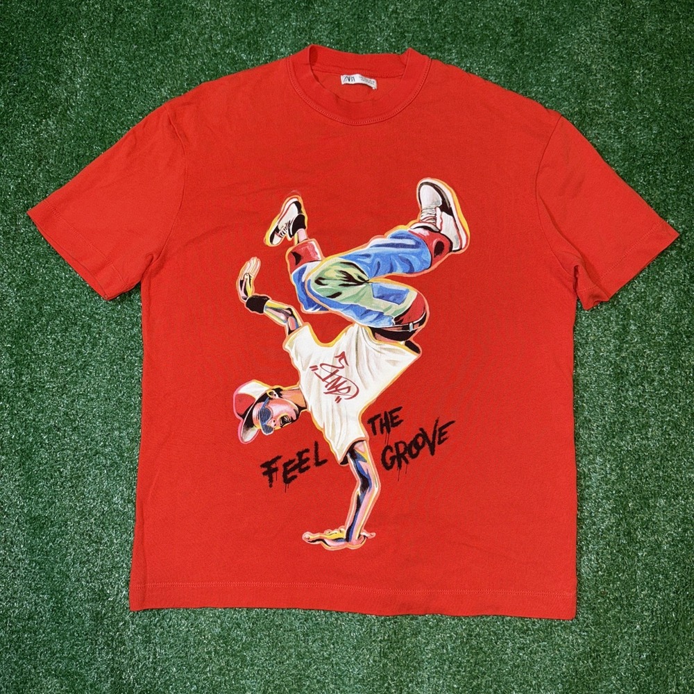 Zara Red‎ Breakdance Graphic T-Shirt Size Small Hip Hop Streetwear Tee